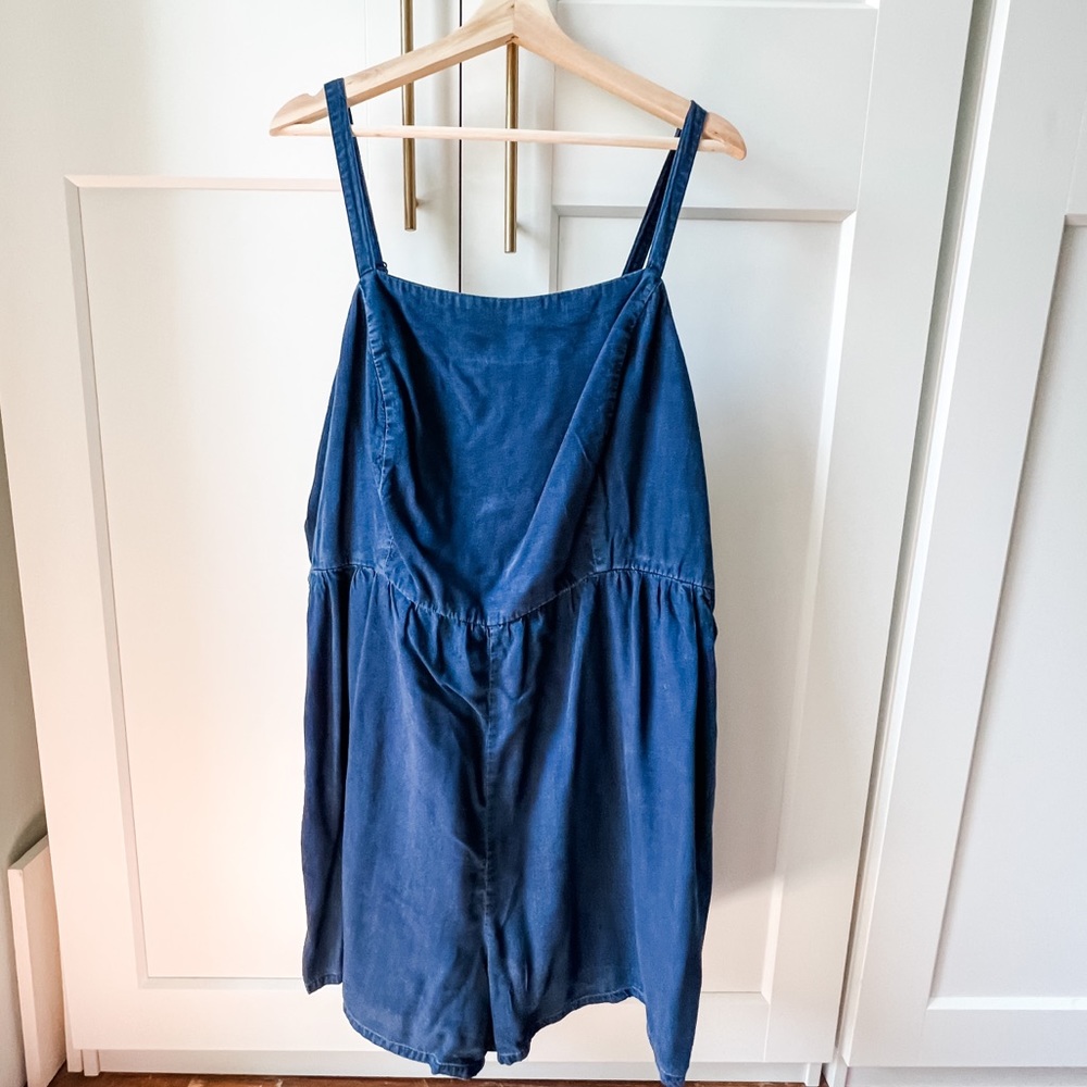 Faded denim shorts romper with elastic back